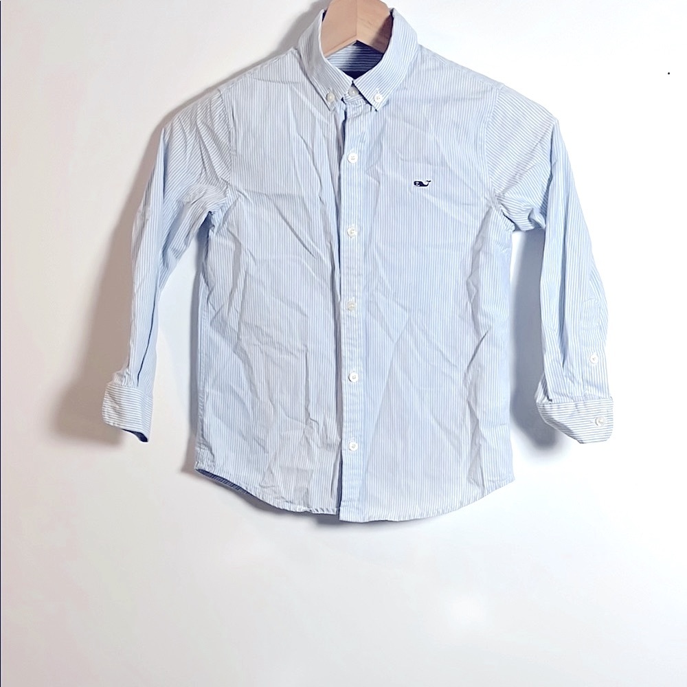 Vineyard Vines Kid’s (6) Striped Button Down Long Sleeve Shirt - Blue & White